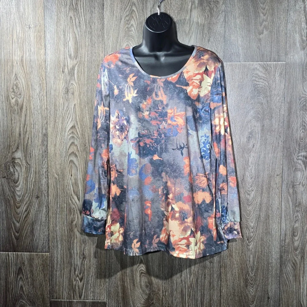 MISSLOOK Fall Floral Print Long Sleeve Top‎ Womens Multicolor Casual Blouse Sz M